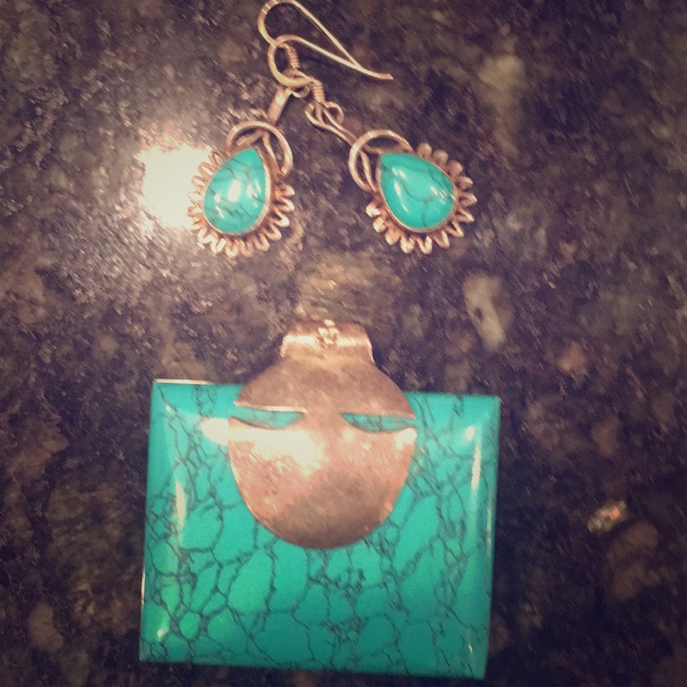 Sterling silver and turquoise pendant/ earrings